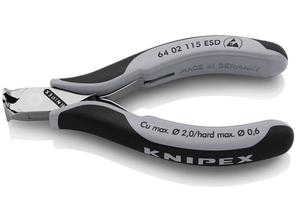 Knipex 64 02 115 ESD, Hånd kabelkutter, Sort, Rustfritt stål, 1,6 cm, 2 mm, DIN ISO 9654, DIN EN 61 340-5, 130 mm