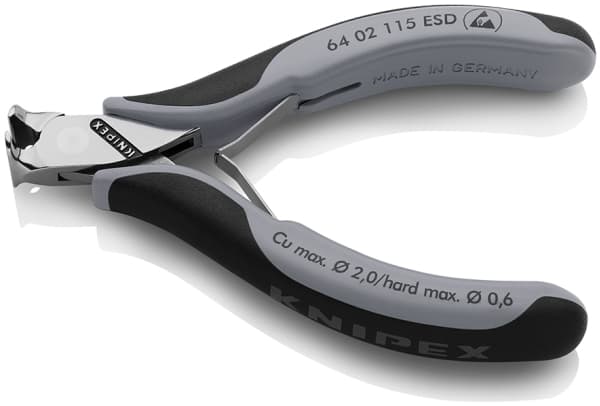 Knipex 64 02 115 ESD, Hånd kabelkutter, Sort, Rustfritt stål, 1,6 cm, 2 mm, DIN ISO 9654, DIN EN 61 340-5, 130 mm