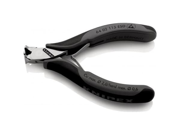 Knipex 64 02 115 ESD, Hånd kabelkutter, Sort, Rustfritt stål, 1,6 cm, 2 mm, DIN ISO 9654, DIN EN 61 340-5, 130 mm