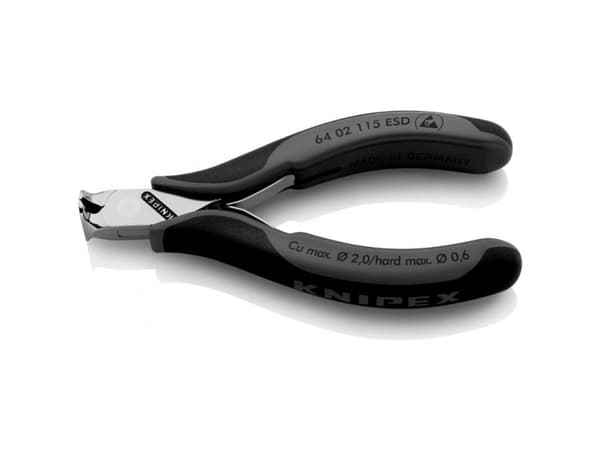 Knipex 64 02 115 ESD, Hånd kabelkutter, Sort, Rustfritt stål, 1,6 cm, 2 mm, DIN ISO 9654, DIN EN 61 340-5, 130 mm