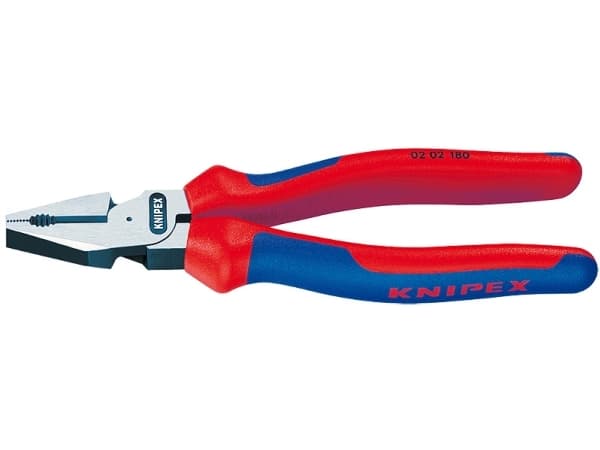 Knipex 02 02 200 SB, Lineman-tång, Stötsäker, Dielektrisk, Stål, PVC, Blå, Röd, 200 mm