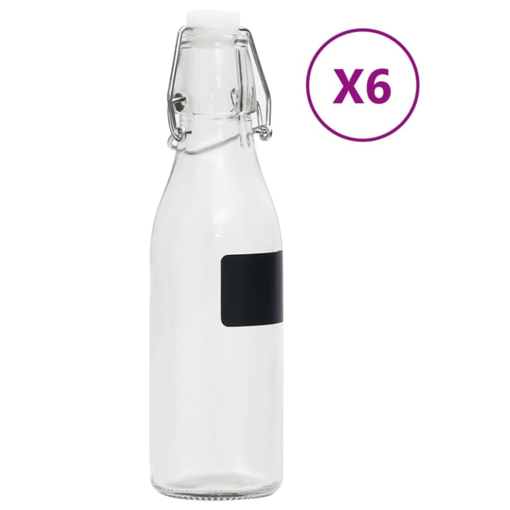 Glassflasker med klipslokk 6 stk rund 250 ml