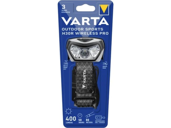 Varta 18650 101 401, Taskulamppu otsanauhalla, Musta, Painikkeet, 2 m, IPX7, Kiina