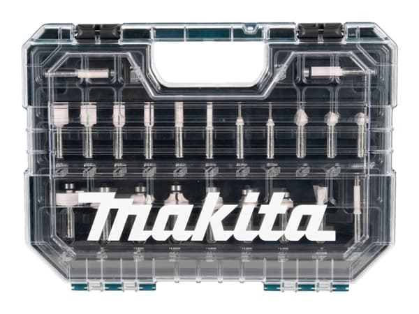 Makita - Routerspissett - for tre - V-Groove, Dovetail, Beading, rebate - 22 deler - cylindrical - for Makita RT001GM205