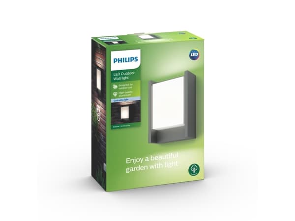 Philips myGarden Seinävalaisin, Seinävalaistus ulkotiloihin, Antrasiitti, Valkoinen, Alumiini, IP44, II, Pinta