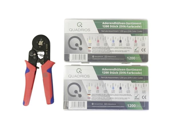 Quadrios 22T007 22T007 Crimptænger-sæt Kabelsko 0.25 til 10 mm² Inkl. sortiment af kabeltyller
