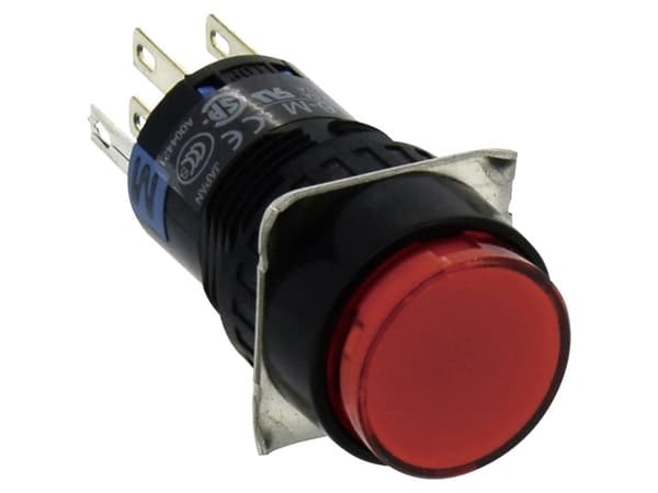 Idec AL6M-M24P-R AL6M-M24P-R Lystrykknap 250 V 1 A 2 x Off/(On) Tastende Rød IP65 1 stk