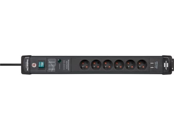 Brennenstuhl Premium-Line, power distribution unit, 6 sockets, 3.0m, black, 2x USB, with switch and surge protection (1951164603)