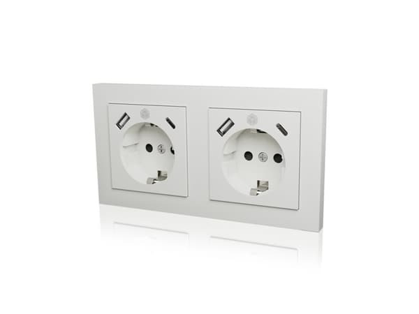 ICY BOX stikkontakt sett med 2 innfelt med 1xUSB-A og 1xUSB-C tilkobling hver