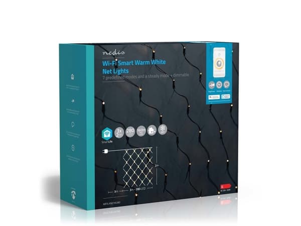 Nedis WIFILXN01W280, Ljusdekoration, slinga, Svart, IP65, Svart, 280 lampor, LED
