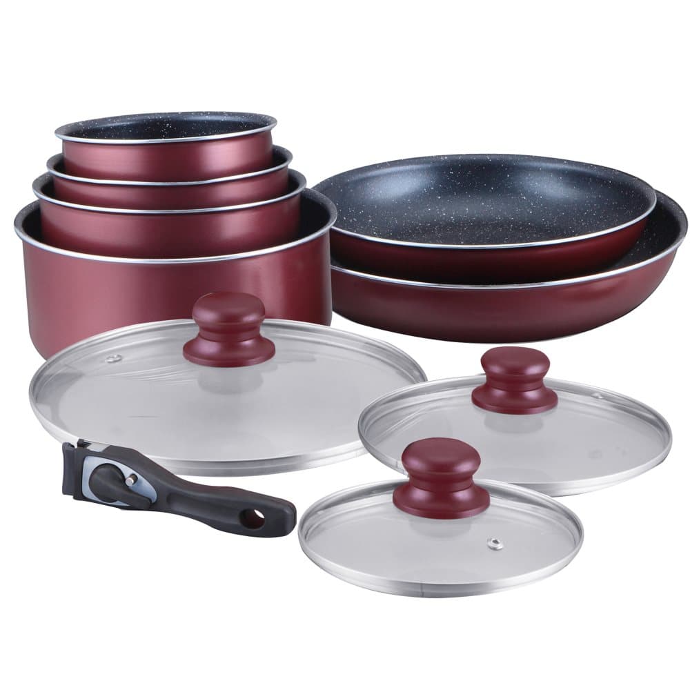 Herzberg HG-5000: 10-Part Pan Set med marmorbeläggning Bourgogne