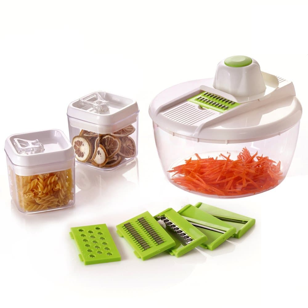 Herzberg HG-8032: Vegetabilisk skärare med skål- och förvaringsbrickor