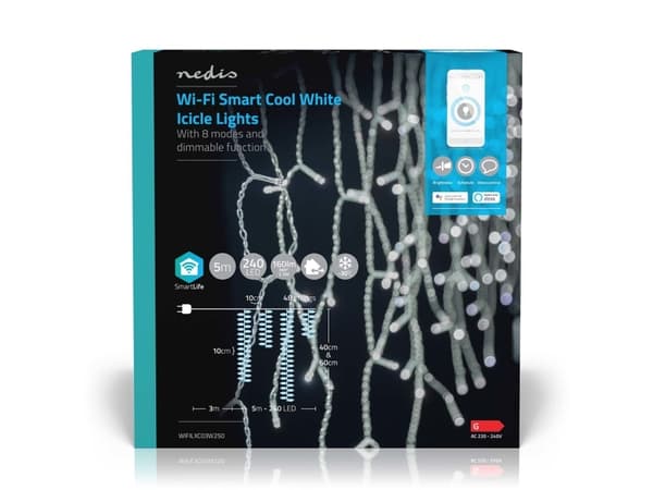 Nedis WIFILXC03W250, Kjede, Hvit, IP65, Sort, 240 ampuller, LED Hvit