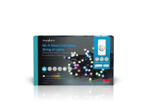 Nedis WIFILX01C42, Koristevaloketju, Musta, IP65, Musta, 42 lamppua, SMD LED -moduuli