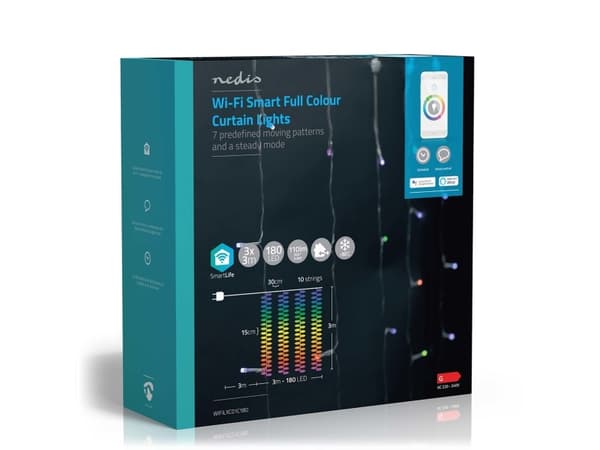Nedis SmartLife - Istappsljus - LED - 9 LEDs/m - 5.82 W - klass G - RGB-lampa - gardin - svart - för P/N: PEBX01OG, PESTD01OG