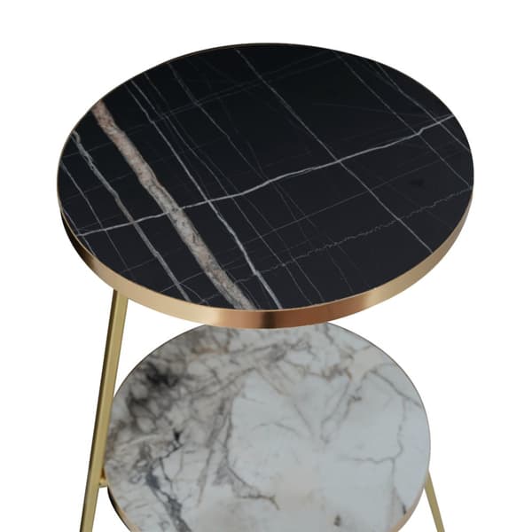 Sidobord Sipoo 74x46x37 cm marmormönster svart vit guld [en.casa]