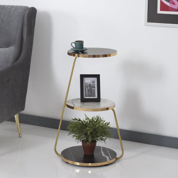 Sidobord Sipoo 74x46x37 cm marmormönster svart vit guld [en.casa]