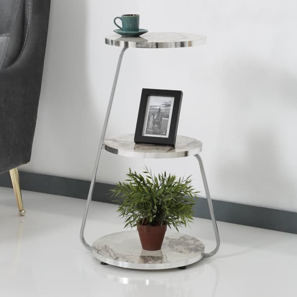 Sidobord Sipoo 74x46x37 cm marmormönster vit silver [en.casa]
