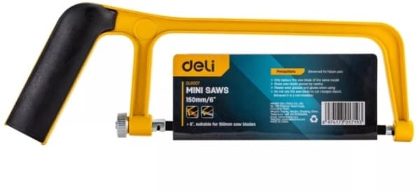 Deli Tools Mini Hacksaw, Kaarisaha, Muovi, Puu, Terästä, Alumiini, Musta, Keltainen, Musta
