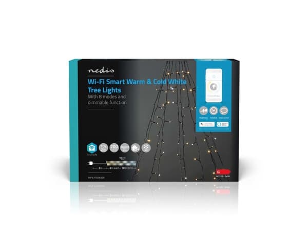 Nedis SmartLife Dekorativa LED | Wi-Fi | Varmt till kallt vitt | 200 LED | 10 x 2 m | Android™ / IOS Svart