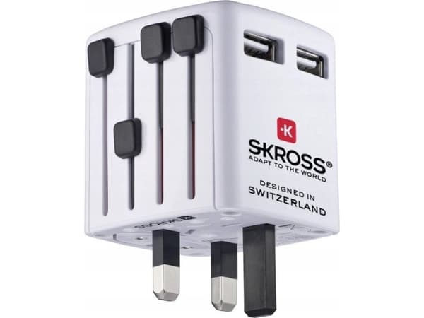 Skross World USB-laturi 1.302330 USB-laturi Pistorasia Lähtövirta max. 2400 mA 2 x USB ja UK-sovitin
