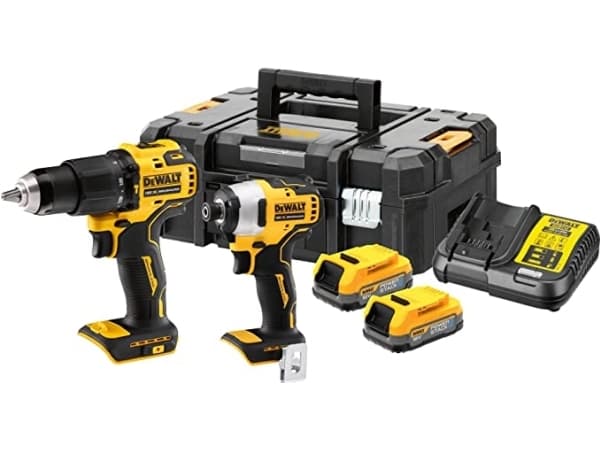 DeWALT POWERSTACK battery combo pack DCK2062E2T, 18 volts, with impact wrench, impact drill (yellow/black, 2x POWERSTACK Li-Ion battery 1.7 Ah, in T