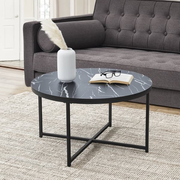 Soffbord Uppvidinge 45xØ80 cm svart marmormönster [en.casa]