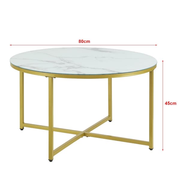 Soffbord Uppvidinge 45xØ80 cm vit marmormönster guld [en.casa]