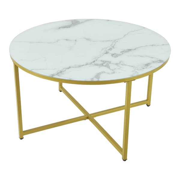 Soffbord Uppvidinge 45xØ80 cm vit marmormönster guld [en.casa]
