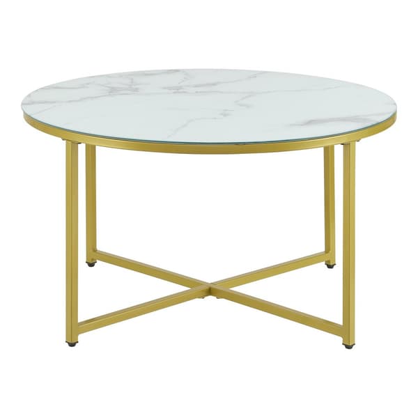 Soffbord Uppvidinge 45xØ80 cm vit marmormönster guld [en.casa]