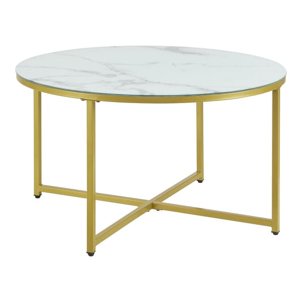 Soffbord Uppvidinge 45xØ80 cm vit marmormönster guld [en.casa]