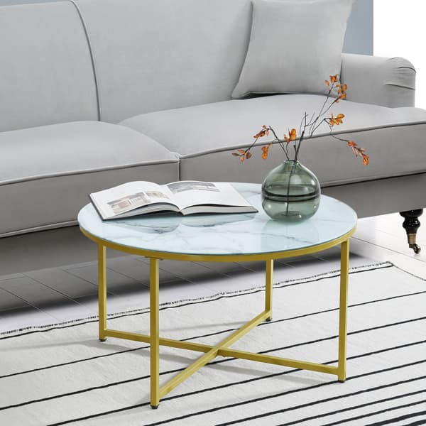 Soffbord Uppvidinge 45xØ80 cm vit marmormönster guld [en.casa]