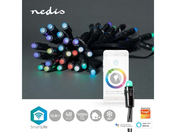 Nedis WIFILP01C48, Kjede, Sort, IP65, Sort, 48 ampuller, LED