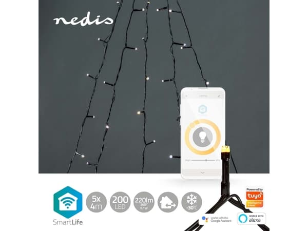 Nedis WIFILXT11W200, Kjede, Sort, IP65, Sort, 200 ampuller, SMD LED-modul