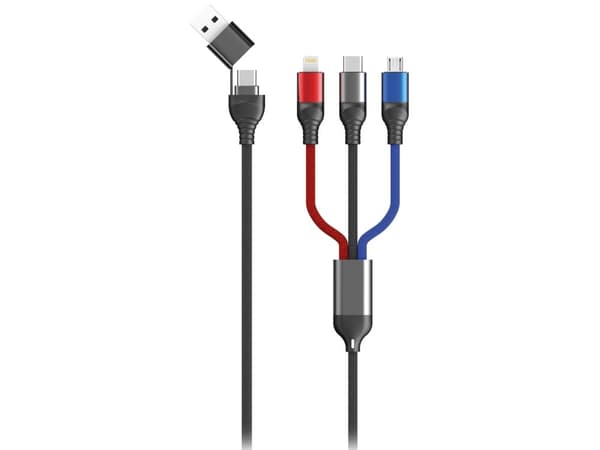 2GO 797361, 1,2 m, USB A/USB C, USB C/Micro-USB B/Lightning, Svart, Blå, Grå, Röd