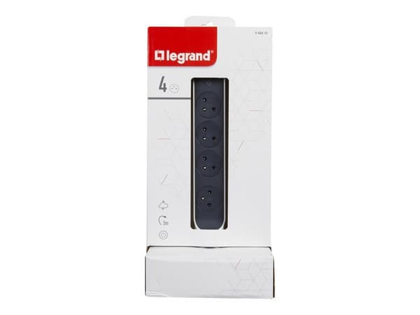 Legrand 049410, 2 m, inomhus, 2P+E, IP20, Grå, Vit, 4 AC-utgångar