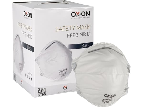 Støvmaske uden ventil FFP2NR Danvendes ved faste partikler og flydende aerosoler med lav til middel giftighed, pakke med 20stk