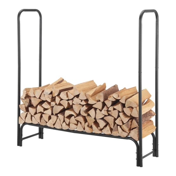 Vedställ Kwethluk vedförvaring 124x124x34,5 cm stål svart [casa.pro]
