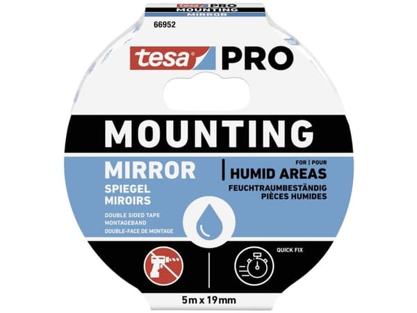 tesa Mounting PRO Spiegel 66952-00001-00 Monteringsbånd Hvid (L x B) 5 m x 19 mm 1 stk