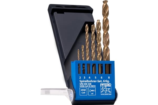 PFERD 25298004, Borr, Borrsats, Rostfritt stål, Stål, 135°, Kobalt-legerat höghastighetsstål (HSS-Co), Cylindriskt skaft