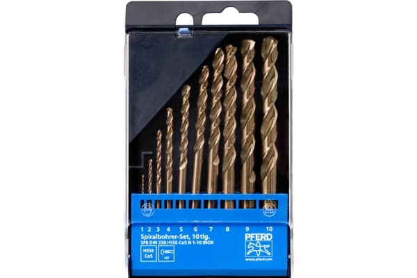 PFERD 25298002, Drill, Drill bit set, Rustfritt stål, Stål, 135°, Cobalt Alloy High-Speed Steel (HSS-Co), Sylindrisk Skaft