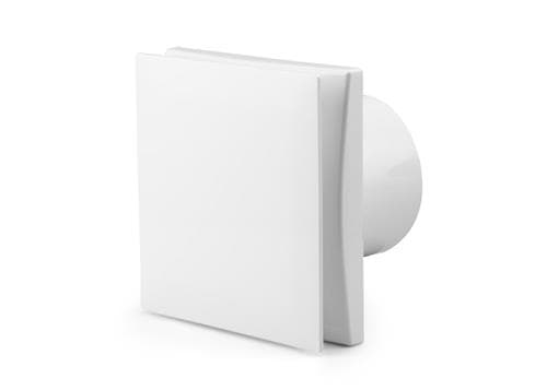Tuuletin Fresh 100, vakiomalli sisäänrakennetulla tuulenpitäjällä. Ilmavirta 88 m³/h. Mitat 160x160/Ø100 mm.