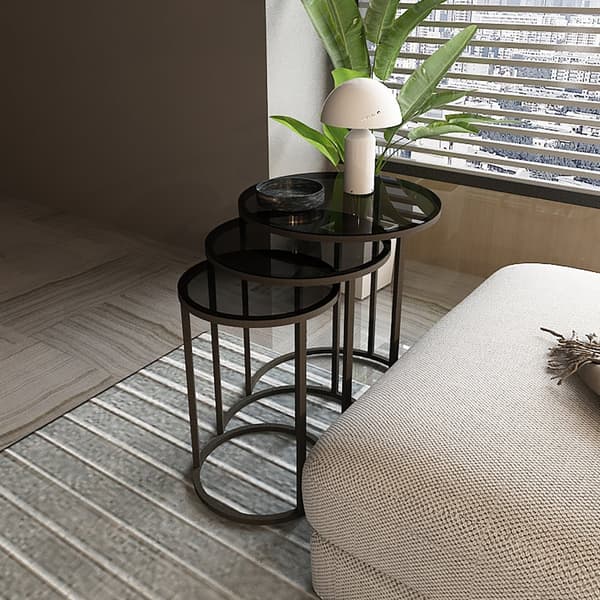 Soffbord Kyyjärvi set om 3 rund rökt glas [en.casa]