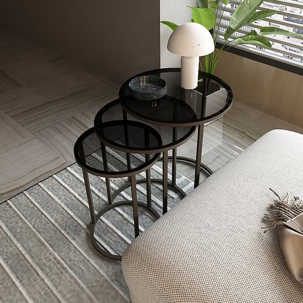 Soffbord Kyyjärvi set om 3 rund rökt glas [en.casa]