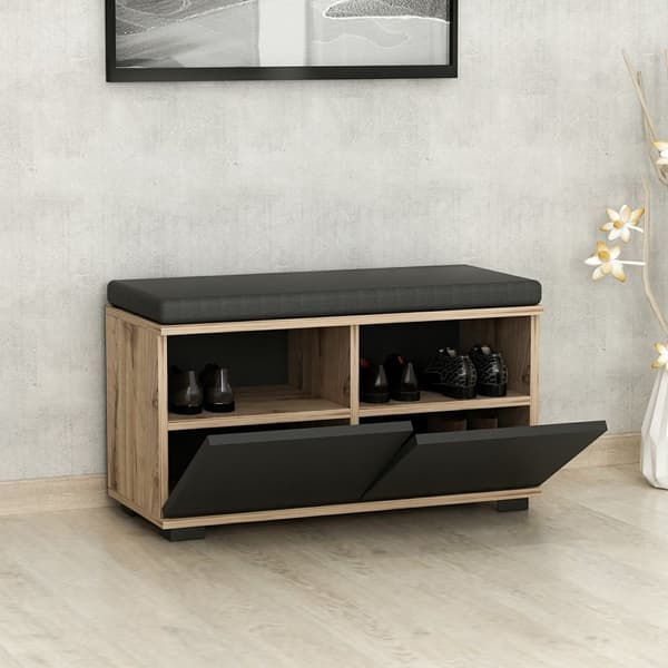 Skoskåp Brande med vadderad sits 42x80x35 cm ekfärg [en.casa]