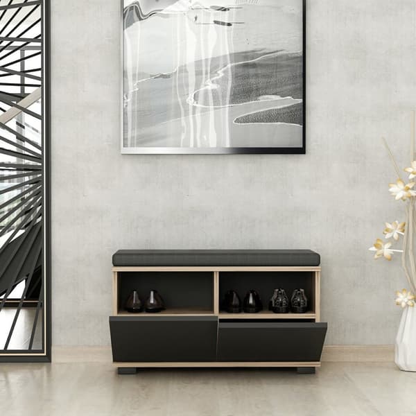 Skoskåp Brande med vadderad sits 42x80x35 cm ekfärg [en.casa]