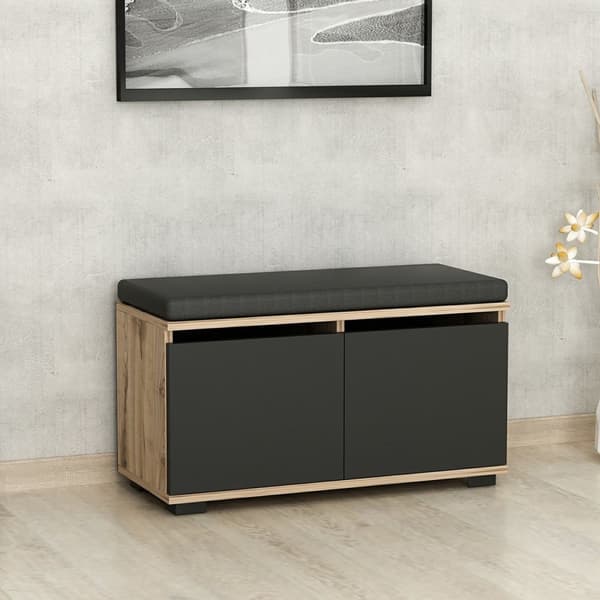 Skoskåp Brande med vadderad sits 42x80x35 cm ekfärg [en.casa]