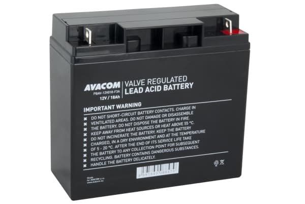 AVACOM PBAV-12V018-F3A, Forseglet blysyre (VRLA), 12 V, 1 stykker, Sort, 18 Ah, 5,3 kg