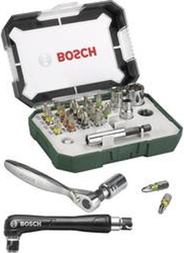 Bosch tilbehør Promoline 2607017392 Bitsæt 27-delt fladt, krydshoved Pozidriv, krydshoved Phillips, Inbus, indre sekskant (TX) Inkl. rangle