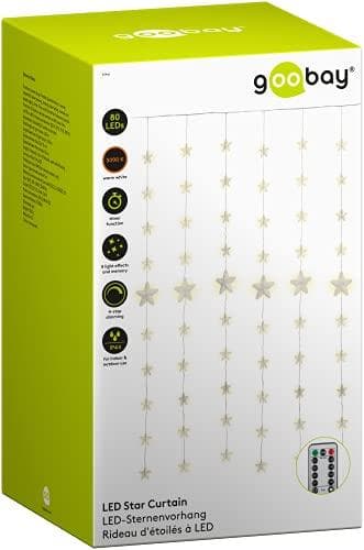 goobay 57941 80-tals LED ljuskedjeridå - ljusridå med fjärrkontroll - timerfunktion, 8 ljuslägen - dimmer och 31 V extern transformator - varmvit (300
